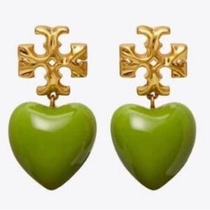 Tory Burch Roxanne green heart stone drop earrings